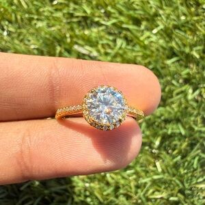 Gold Halo Round Solitaire CZ Ring in Gold - Women Jewelry